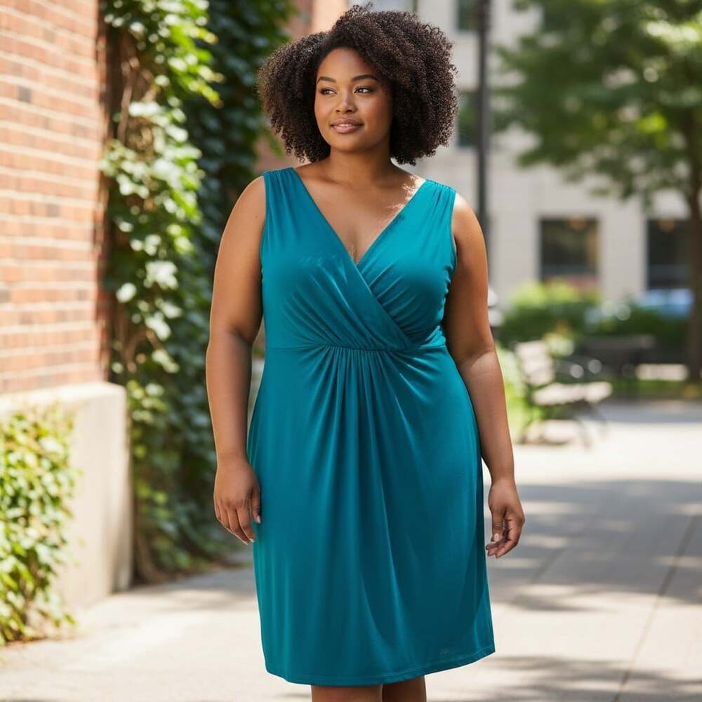Jones New York Dress Womens Surplice V-Neck Stretch Knit lagoon size 16W